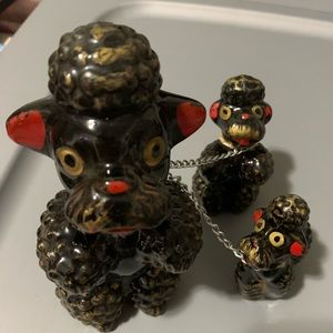 Vintage poodle porcelain decoration with pups